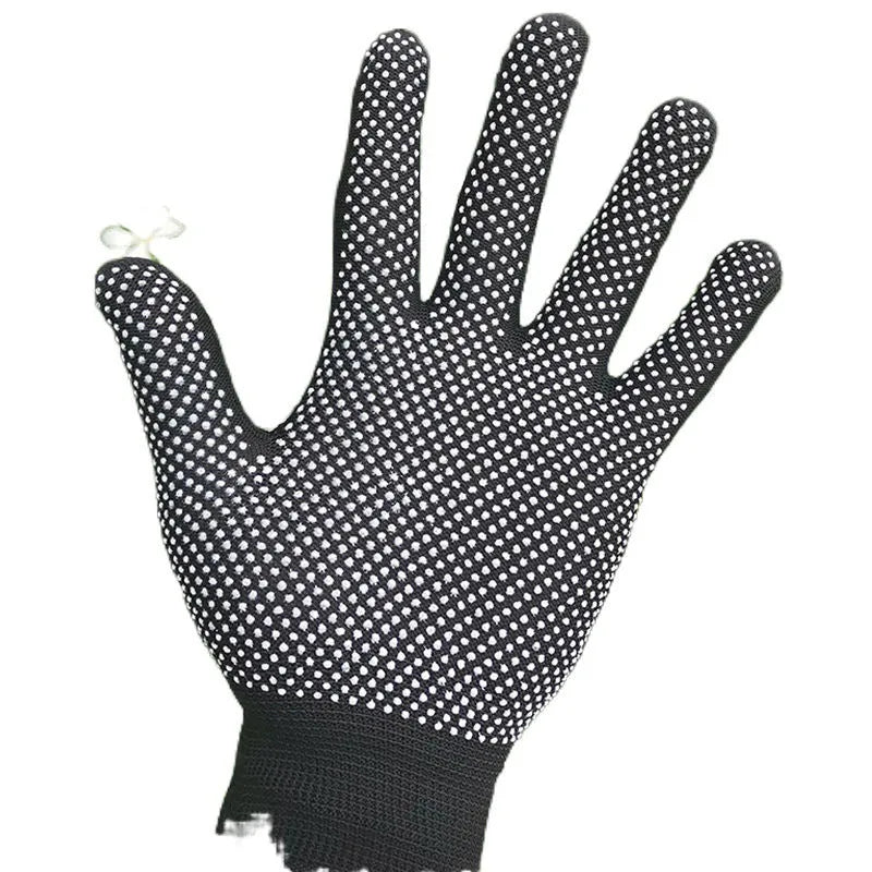 Thin polyester non-slip split finger work gloves in black and grey for industrial use