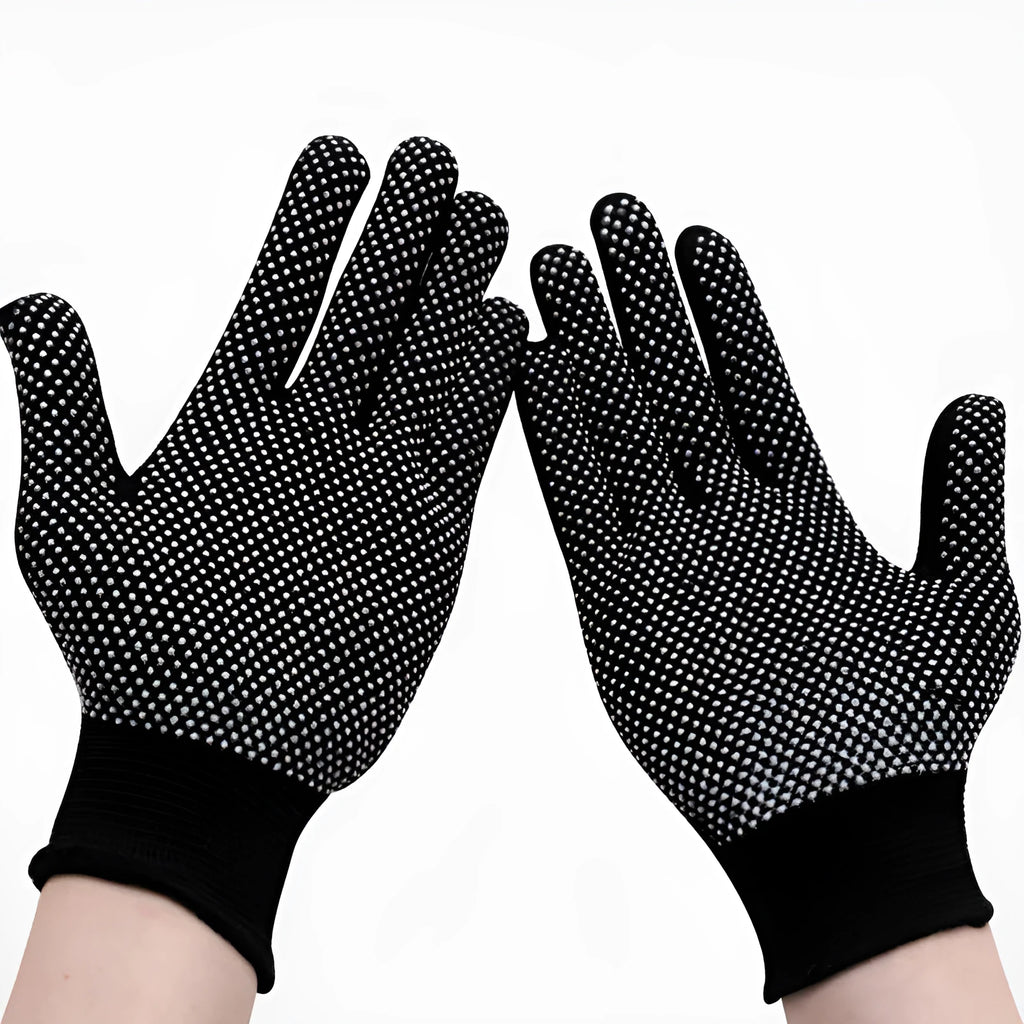 Thin polyester non-slip split finger work gloves in black and grey for industrial use