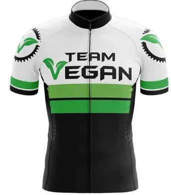 Short-sleeved bib cycling suit for men and women with moisture-wicking fabric, black and blue colour, shown on bicycle
