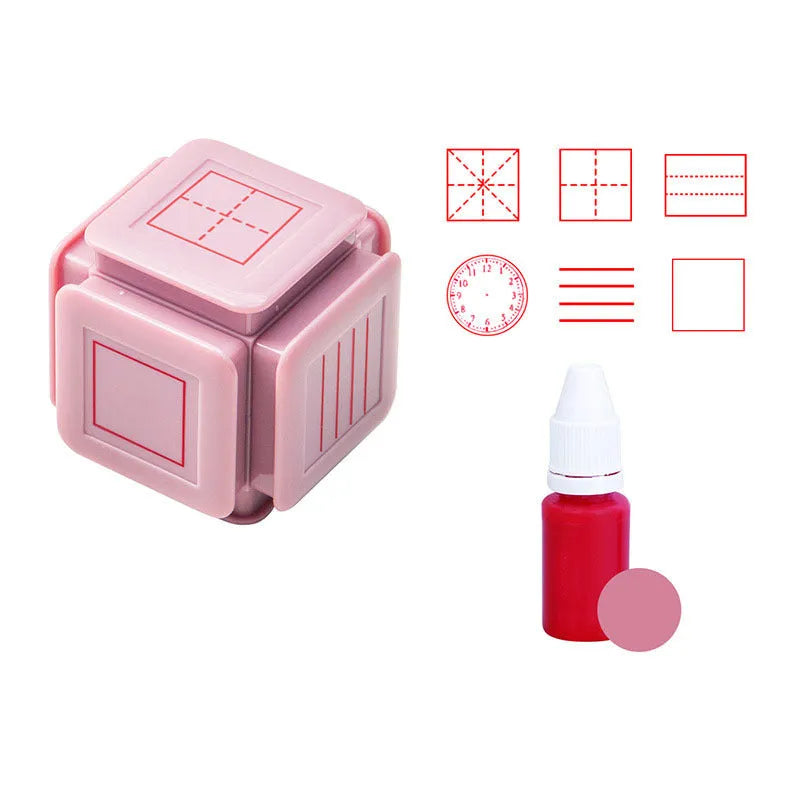 Six-sided Tianzi Grid Seal stamp in pink and blue variants with red and black ink options.
