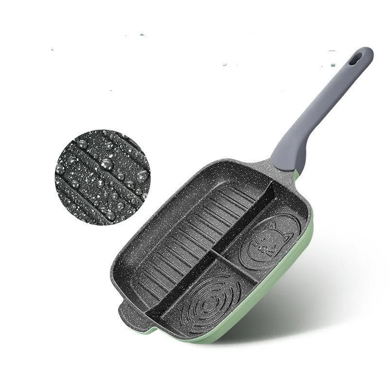 26cm green non-stick breakfast frying pan with bamboo handle on a hob