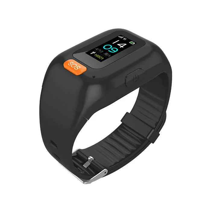 Black elderly positioning bracelet call tracker on wrist with 0.96-inch touch screen display