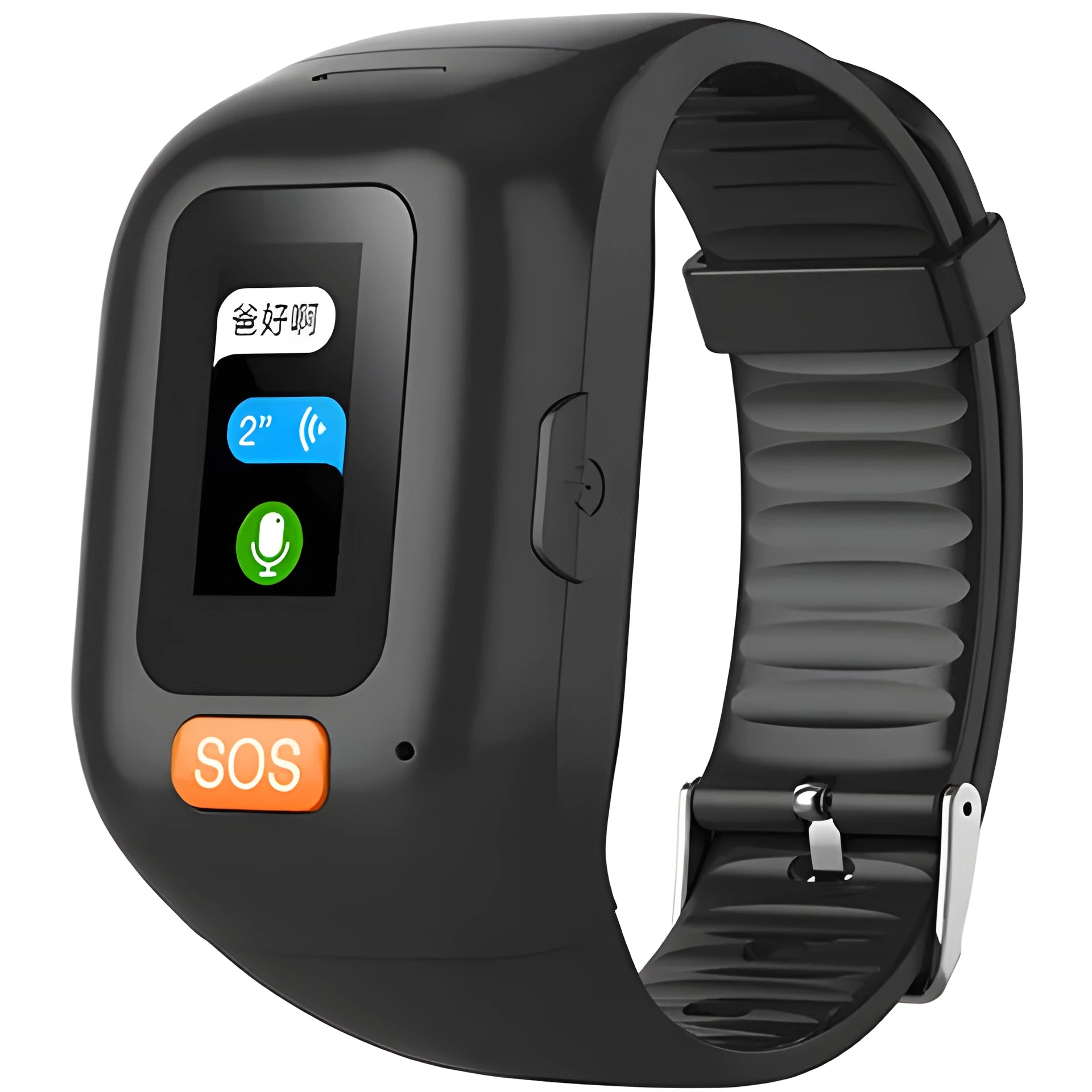 Black elderly positioning bracelet call tracker on wrist with 0.96-inch touch screen display