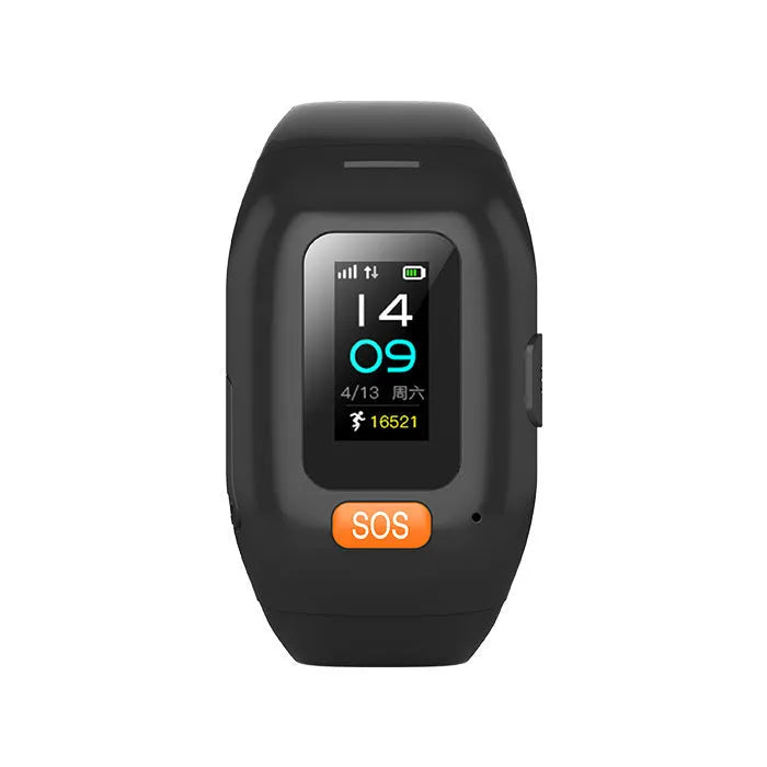 Black elderly positioning bracelet call tracker on wrist with 0.96-inch touch screen display