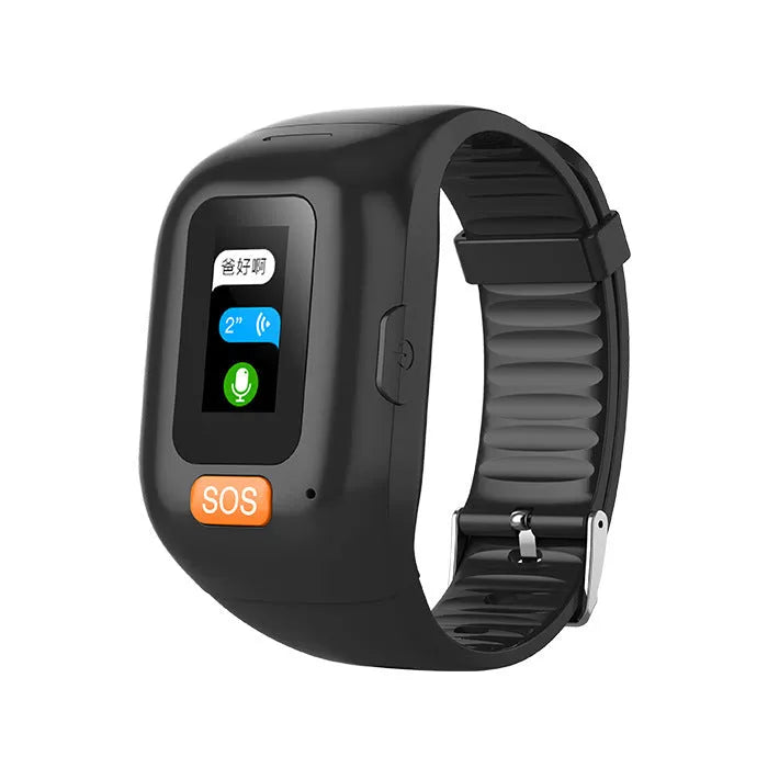 Black elderly positioning bracelet call tracker on wrist with 0.96-inch touch screen display