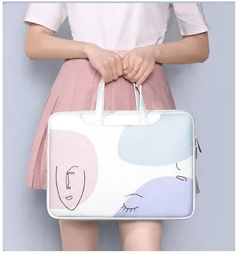 Blue PU leather waterproof laptop bag for a 15.6-inch notebook with a soft handle and zip closure.