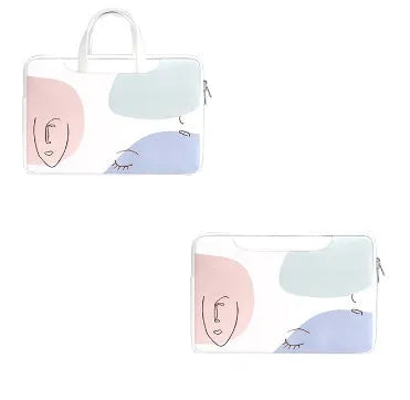 Blue PU leather waterproof laptop bag for a 15.6-inch notebook with a soft handle and zip closure.