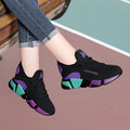 Women's breathable lace-up platform sports shoes wedge heel colour-block design purple red autumn