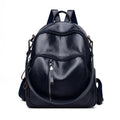 Ladies PU backpack in colour block design with zip pockets and document bag, vertical square shape, black blue or red.