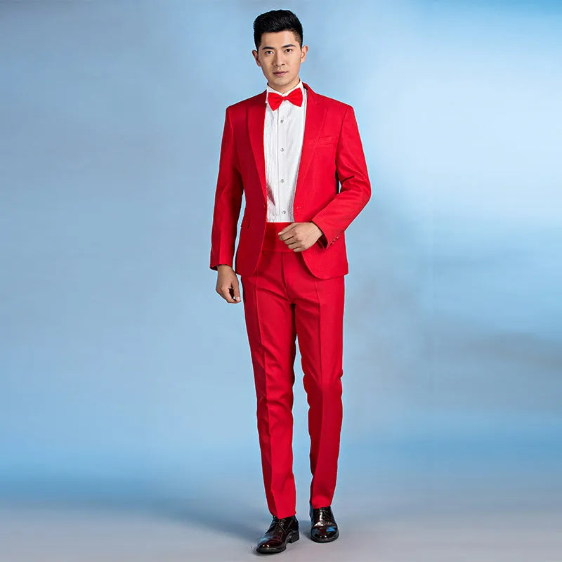 Slim fit men's wedding groom suit in black, single-breasted flat collar, fusible lining craft
