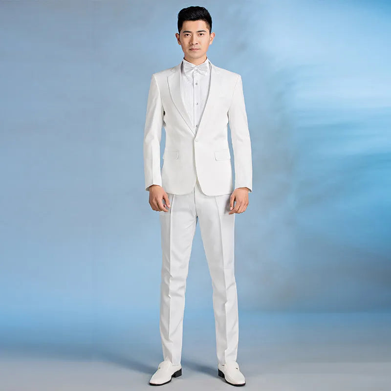 Slim fit men's wedding groom suit in black, single-breasted flat collar, fusible lining craft