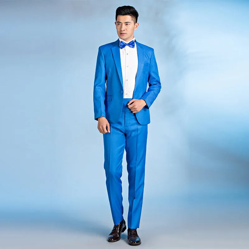 Slim fit men's wedding groom suit in black, single-breasted flat collar, fusible lining craft