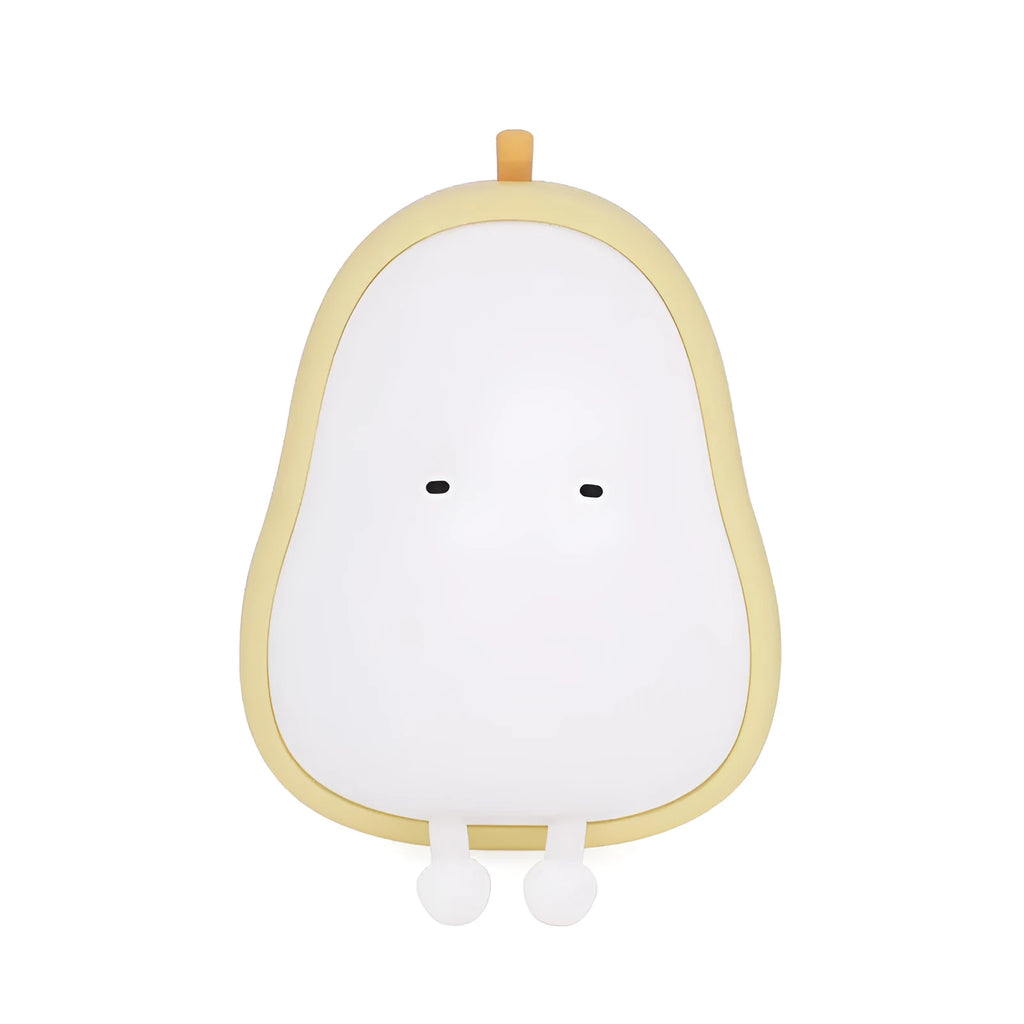 PEAR NIGHT LAMP rechargeable silicone bedside light with warm yellow glow on a surface