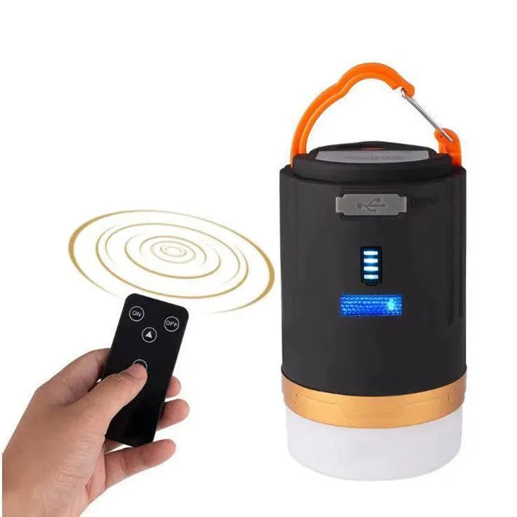 Black remote-controlled emergency camping light with LED bulbs for outdoor use