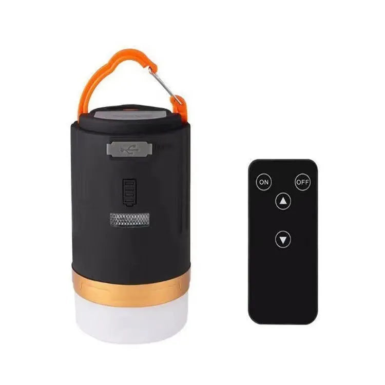 Black remote-controlled emergency camping light with LED bulbs for outdoor use