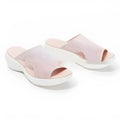 Plus size women's casual wedge sport sandals with flying weave upper in blue, black, and pink, sizes 35-44