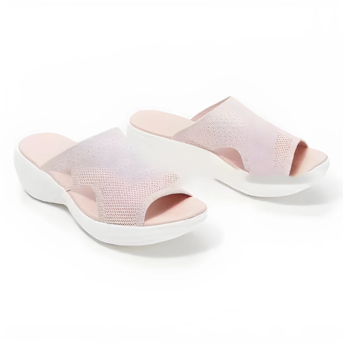 Plus size women's casual wedge sport sandals with flying weave upper in blue, black, and pink, sizes 35-44