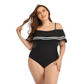 Plus size one-piece black swimsuit with chest pad, quick-drying fabric, sizes L to 3XL
