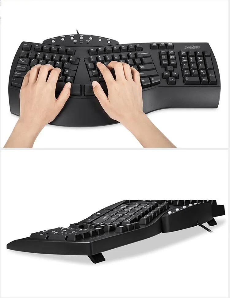 Perixx Periboard-512 black and white ergonomic split keyboard with wired USB cable