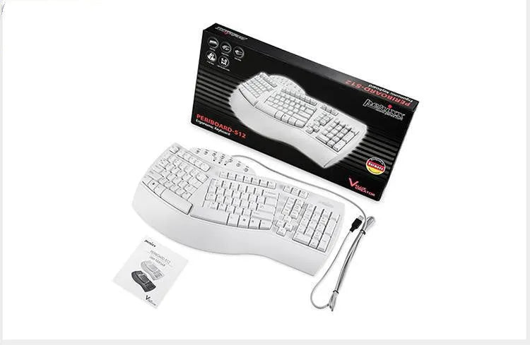 Perixx Periboard-512 black and white ergonomic split keyboard with wired USB cable