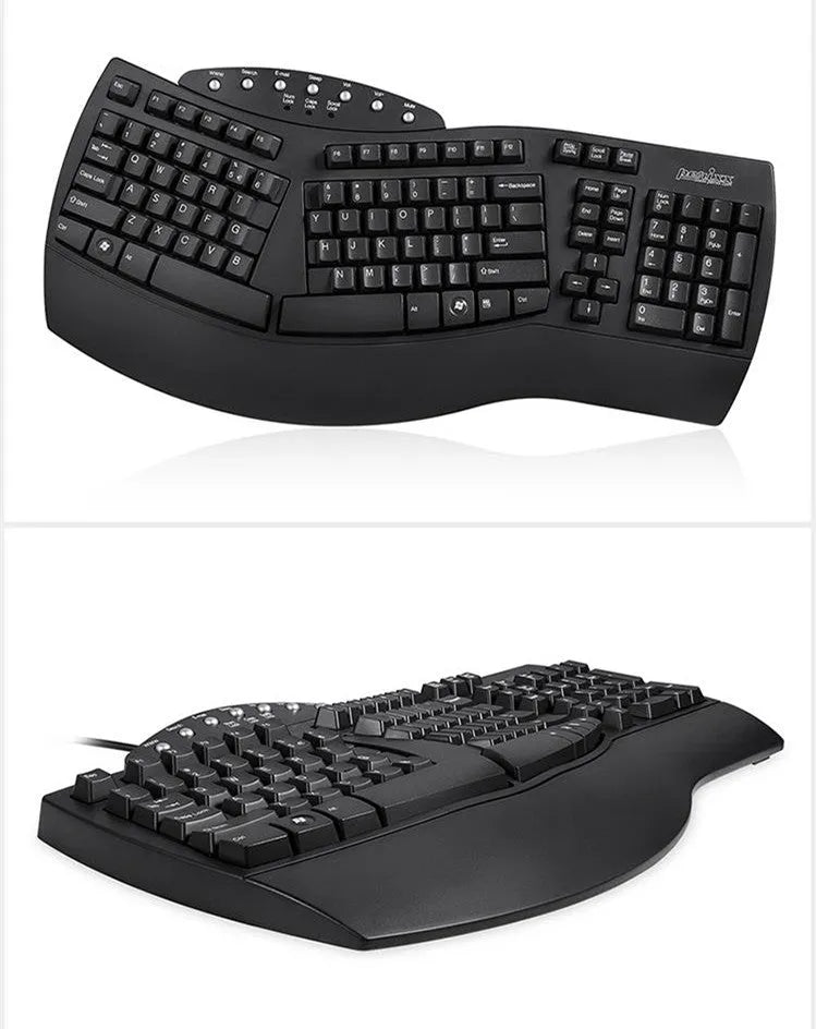 Perixx Periboard-512 black and white ergonomic split keyboard with wired USB cable