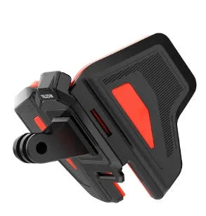Black universal motorcycle helmet chin strap mount for action cameras with stainless steel fittings.