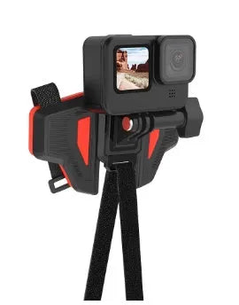 Black universal motorcycle helmet chin strap mount for action cameras with stainless steel fittings.