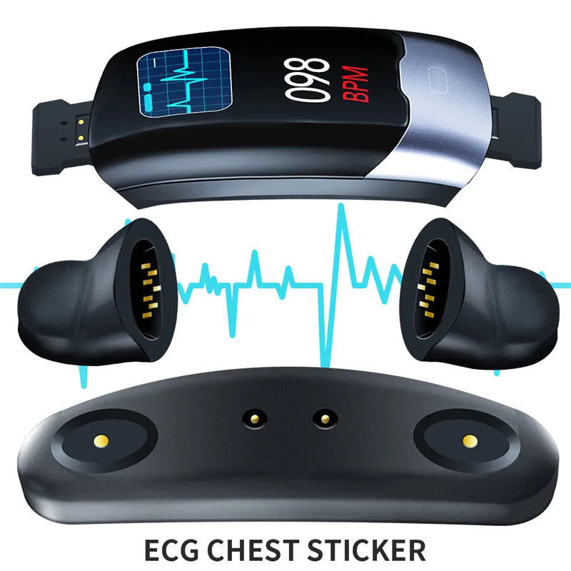 Smart bracelet with digital display showing heart rate, available in black, blue or red colours