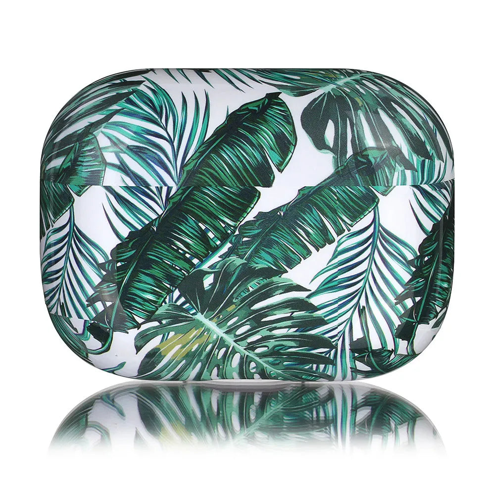 Blue and green banana leaf design soft TPU case for Apple AirPods and AirPods Pro.