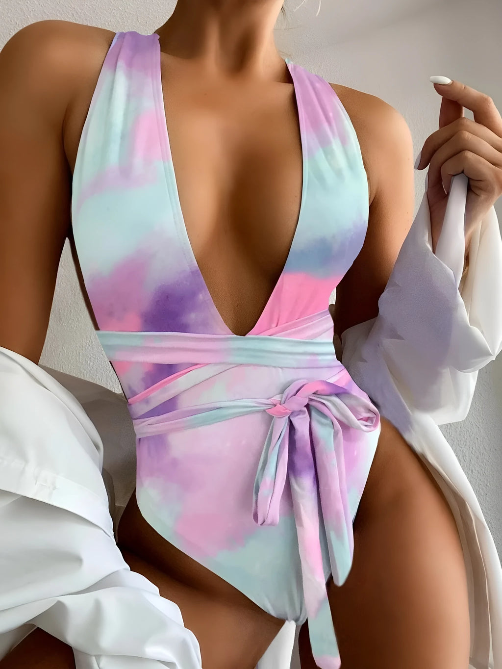 New style one-piece plain multicolor swimsuit for women in white pink purple green, sizes S M L XL