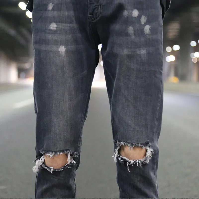 Grey low waist micro-elastic jeans with zip placket, sizes 30-36, youth leisure trousers