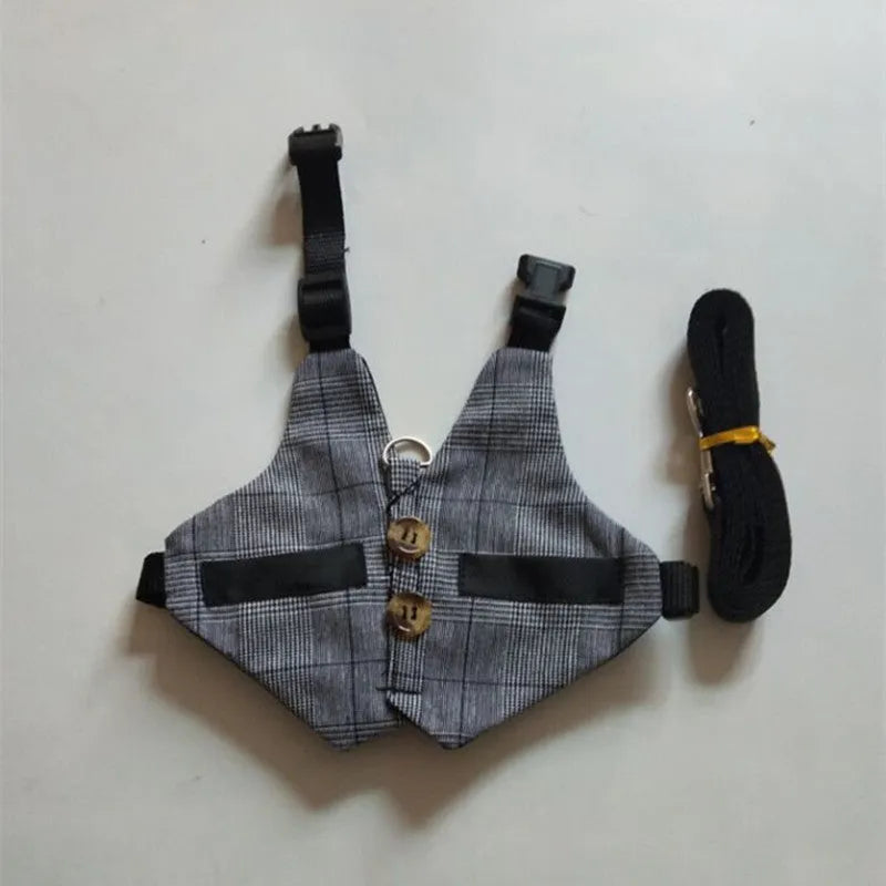 Grey cloth rabbit chest harness and leash set for small pets