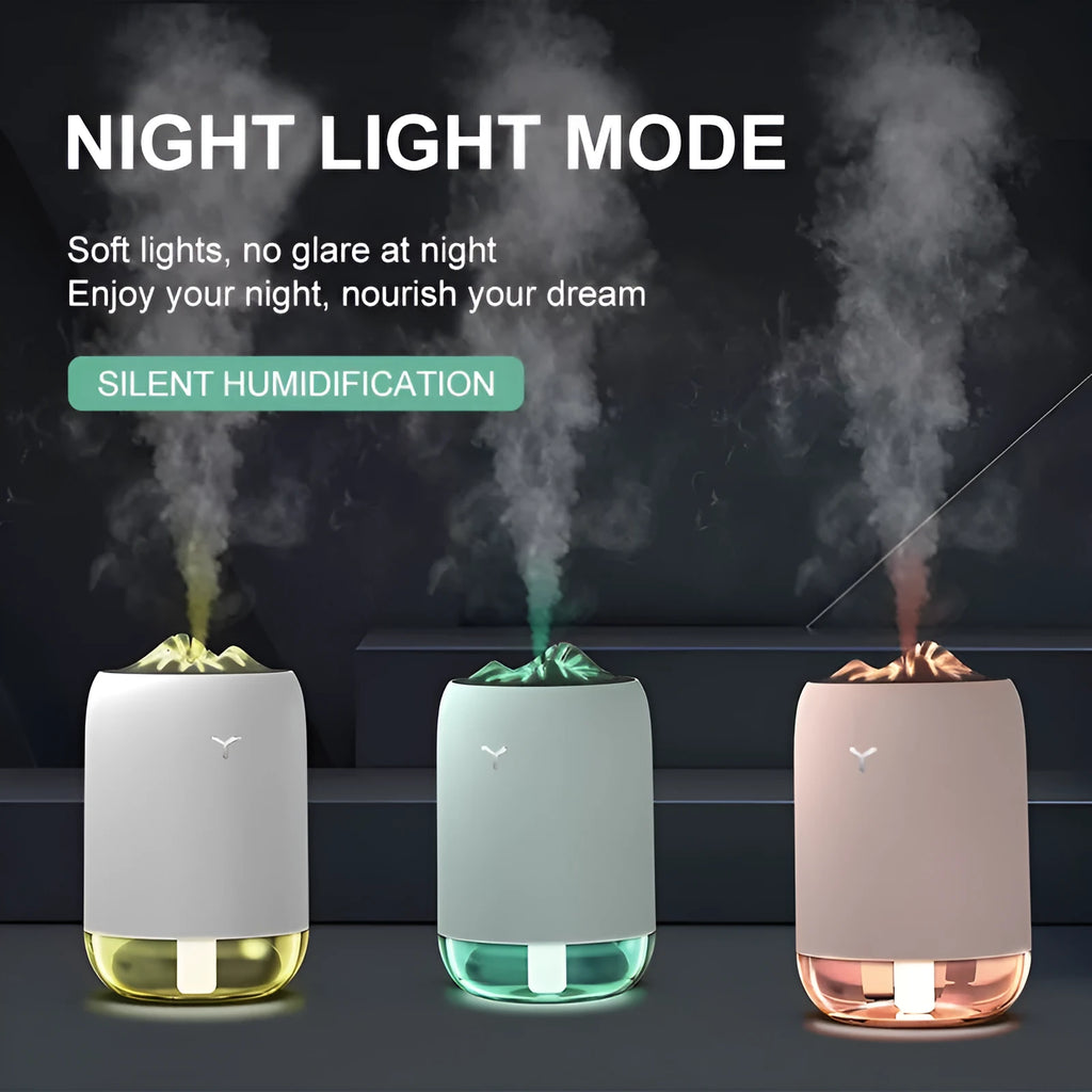 Mini cylindrical USB humidifier in turquoise green with water tank and mist outlet