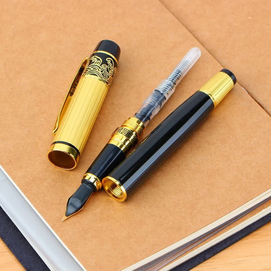 Patterned Orb metal fountain pen black with iridium nib and built-in rotating ink system