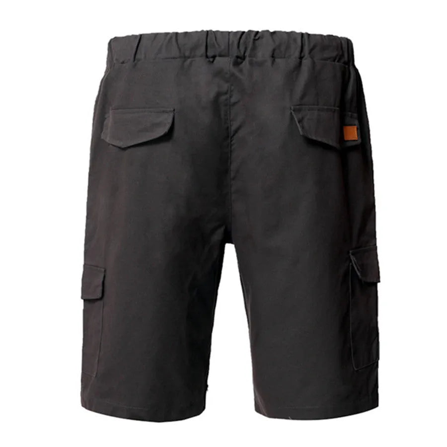 Casual cotton blend multi-pocket men's shorts in Army Green, front view, sizes S-3XL