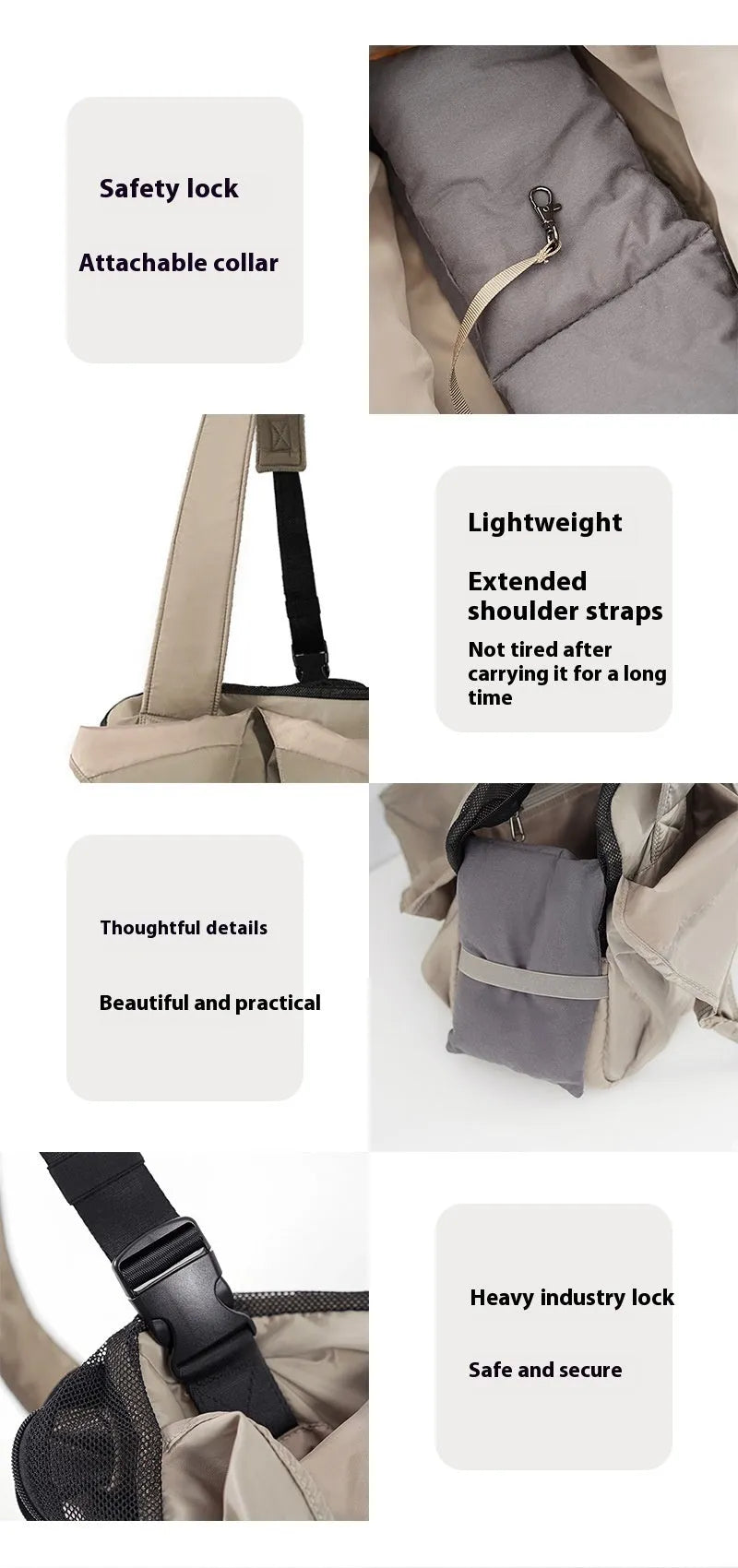 Apricot cloth pet summer handbag with adjustable strap, dimensions 41x16x28cm.