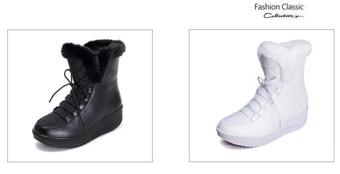 Women's black lace-up winter boots with a platform sole on a white background