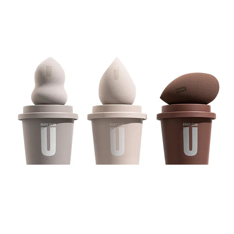 Three soft Unny makeup egg sponges in a pack, made from hydrophilic polyurethane, for liquid foundation blending