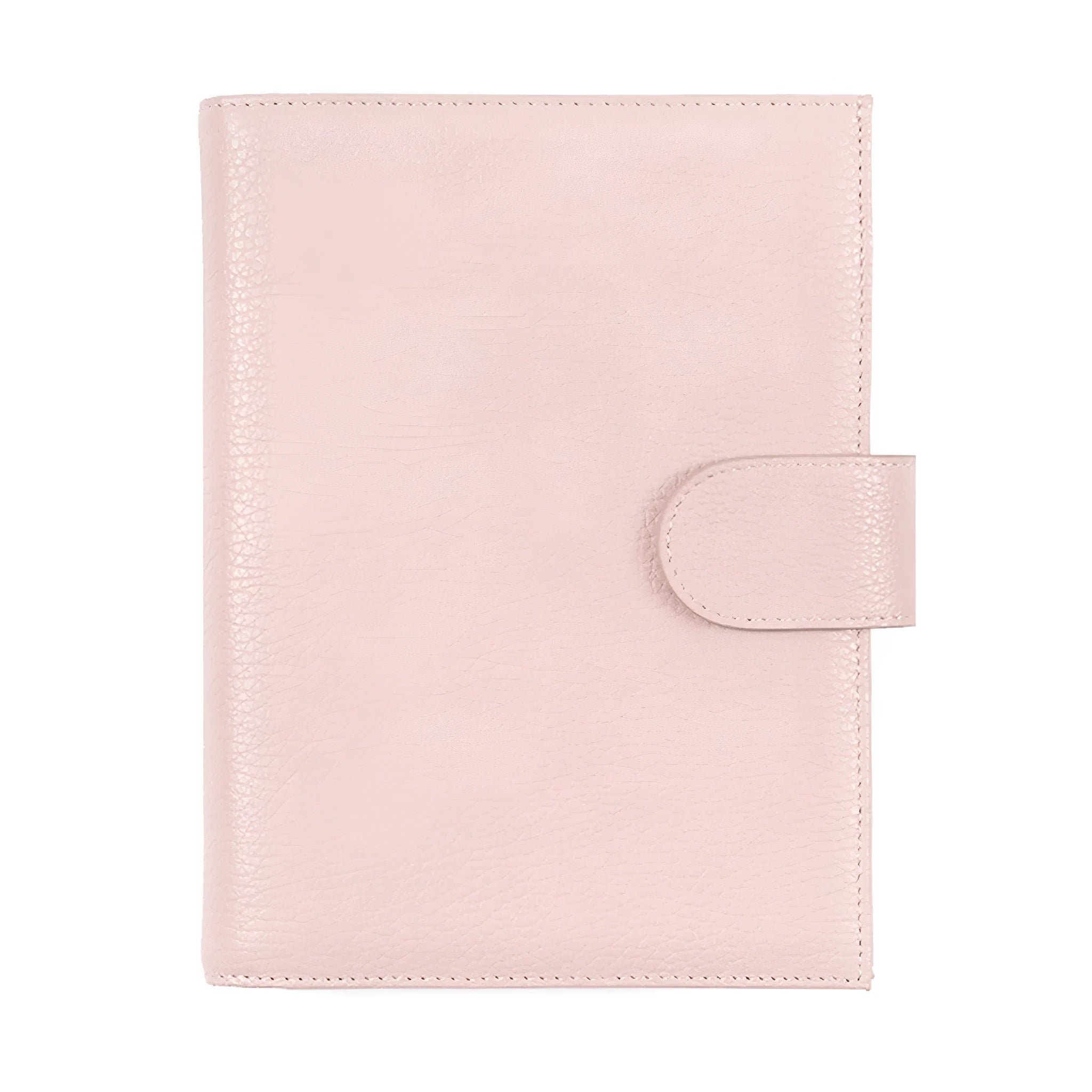 A6 leather notebook with lychee pattern cowhide cover showing loose-leaf binding in three colour options