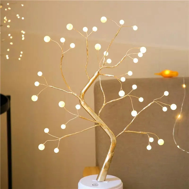 LED copper wire bedroom light with warm Nordic style, plastic body, and battery or USB power