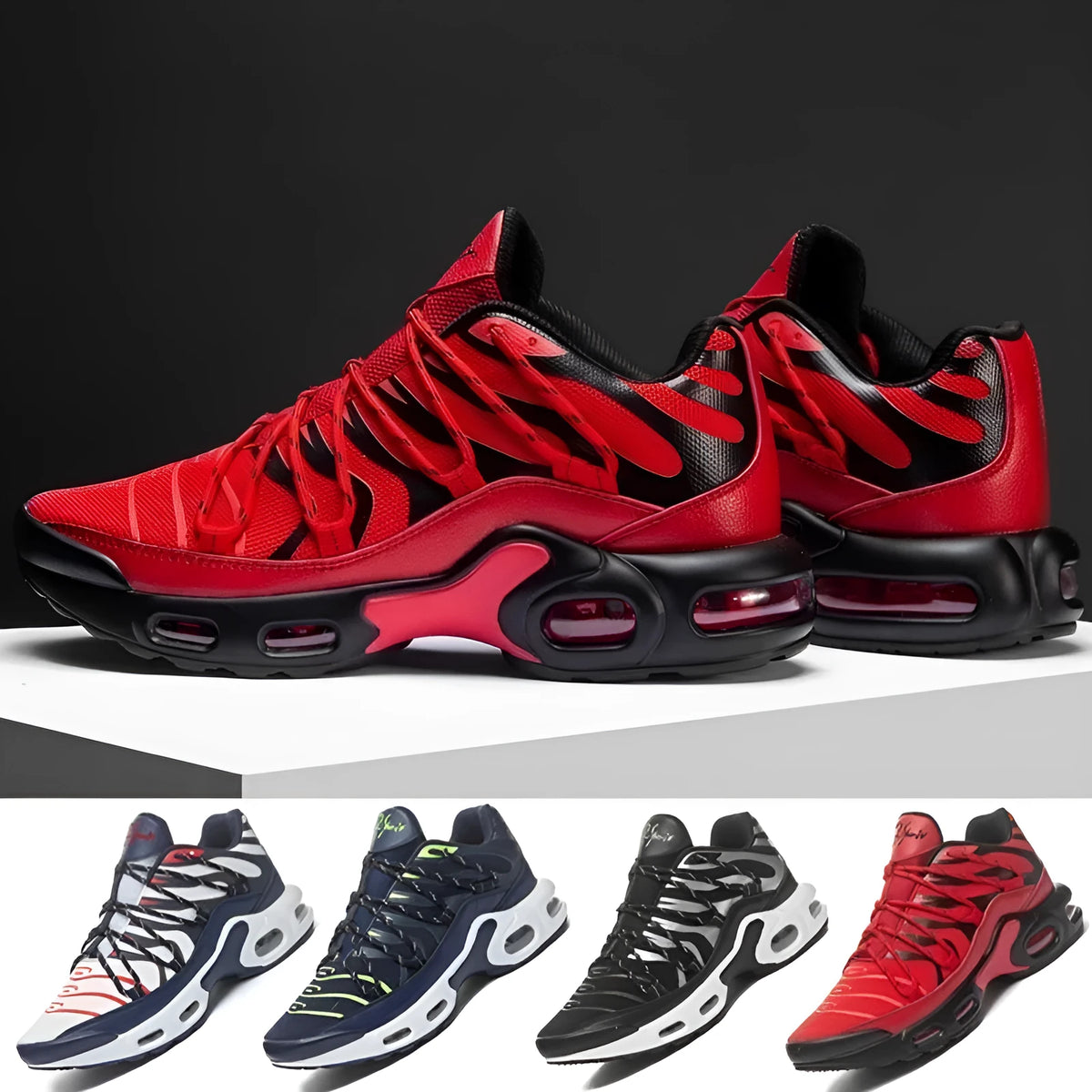Men's black mesh lace-up sports shoes with white rubber sole and stripe detailing, low-top design