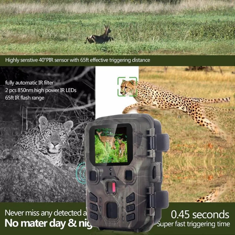 Black infrared night vision monitoring device with 12MP sensor and TF card slot