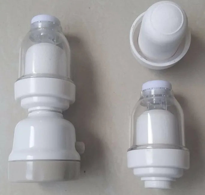 Faucet booster shower attachment in white and grey with 3-mode spray button and 360-degree rotatable head for round taps