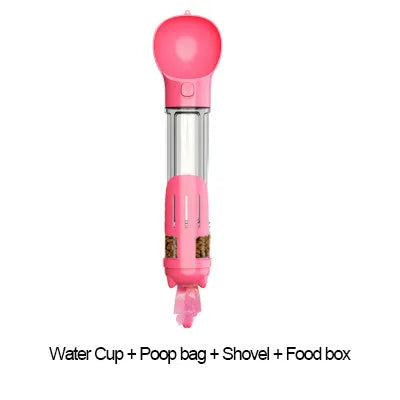 Portable 3-in-1 dog water bottle with poop dispenser and treat holder, 300ml capacity in aquamarine