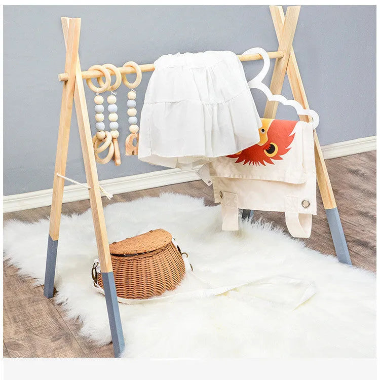 Wooden baby infant fitness frame decorative toy polished wood 47.5cm height multi-colour