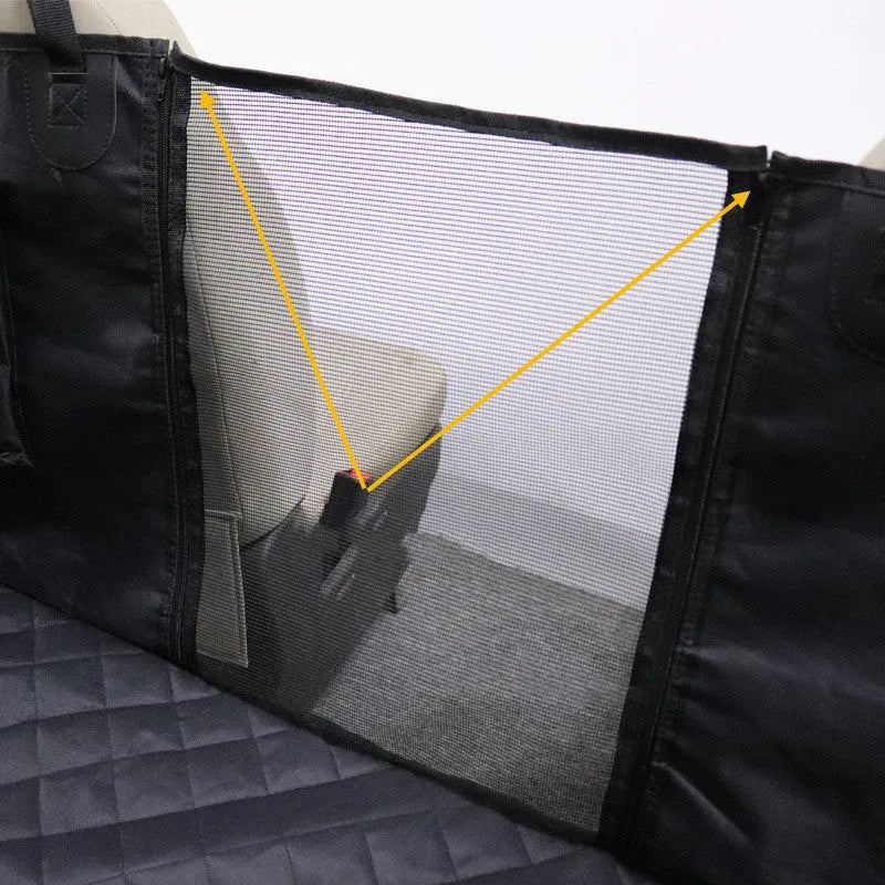 Black car dog mat with isolation net and pocket on rear seat, 137x147cm, 600D Oxford cloth