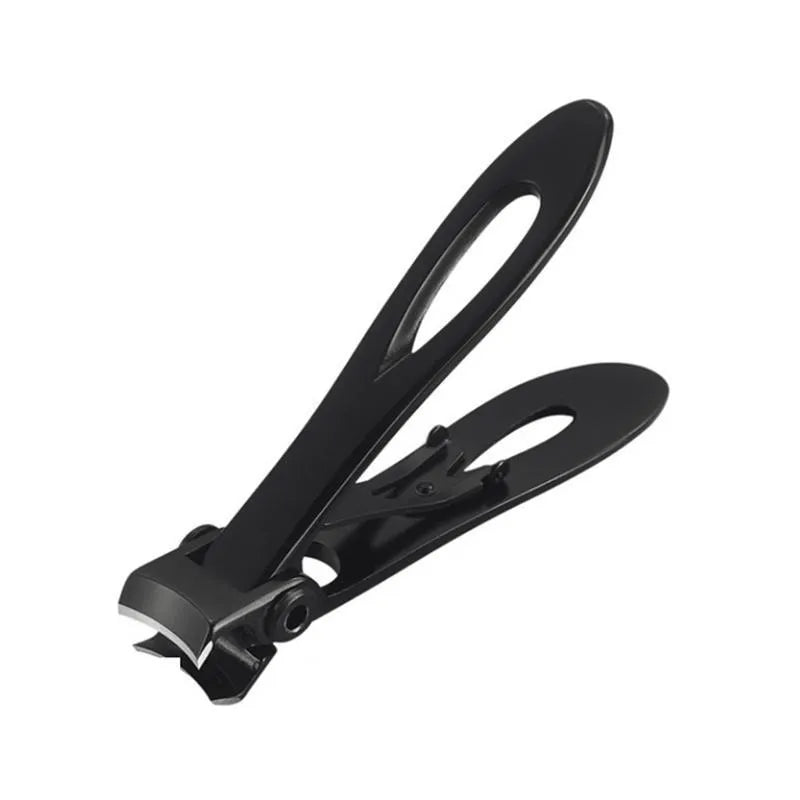 Silver stainless steel thick nail clippers with curved blades and ergonomic handle on white background
