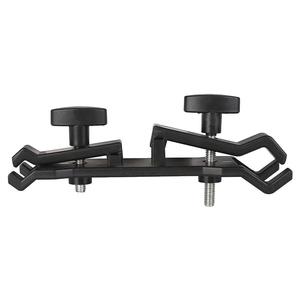 Black ABS plastic umbrella clip for iPhone tripod mounting during rainy filming