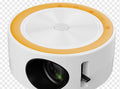 YT200 compact portable LED projector in black, white, yellow/white, or blue/white with USB cord and remote control