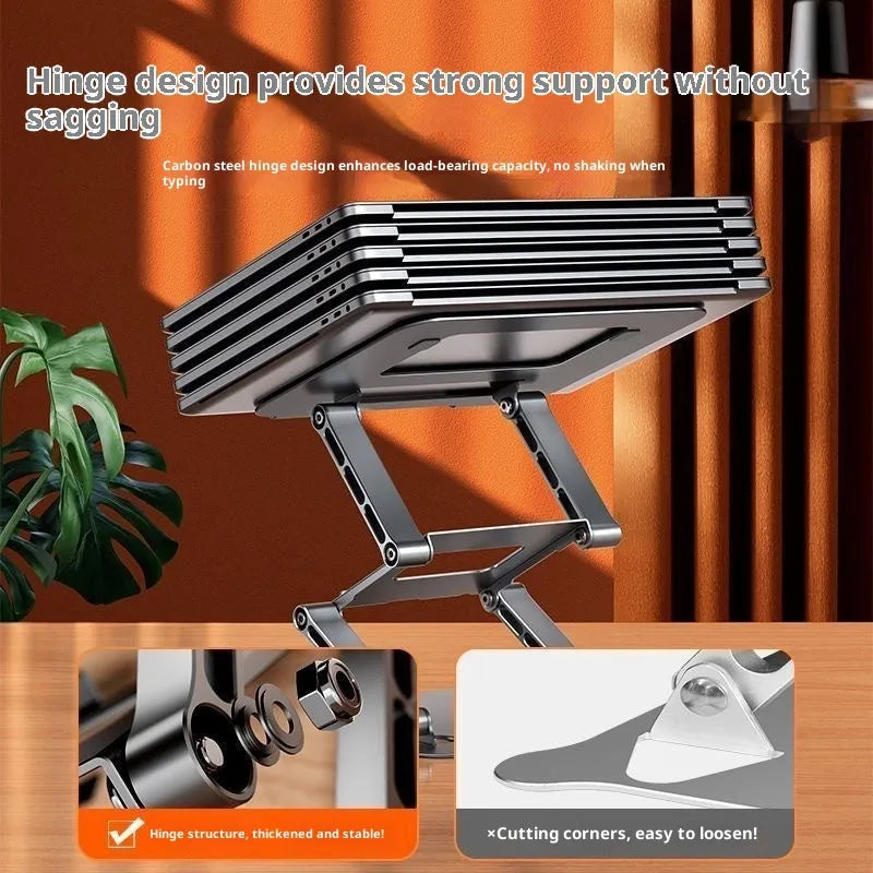 Carbon steel laptop stand with three-layer elevation in Bright Moon Silver for laptops under 15.6 inches